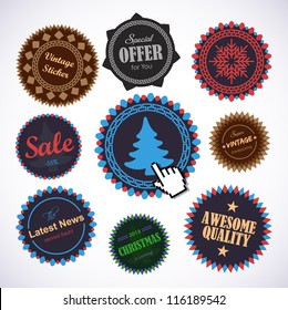 Collection of vintage round badges. Vector illustration.