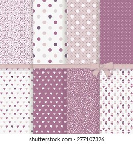 collection of vintage seamless abstract patterns with hearts