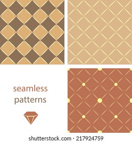 A collection of vintage seamless patterns with circles and embroidered with diamonds