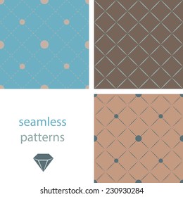 A collection of vintage seamless patterns with circles and embroidered with diamonds