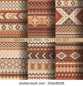 Collection of vintage seamless pixel patterns. Vector illustration.
