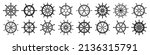 Collection of vintage steering wheels. Ship, yacht retro wheel symbol. Nautical rudder icon. Marine design element. Vector illustration