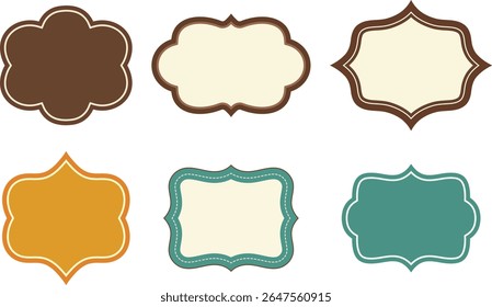 Collection of vintage style blank labels in various shapes and pastel colors