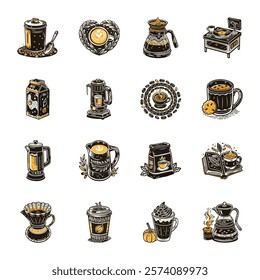 Collection of Vintage Style Caffeine Icons 

