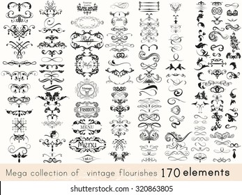 A collection of vintage style flourishes 170s elements for design.Mega vector set
