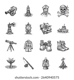 Collection of Vintage Style Marine Tattoo Icons 