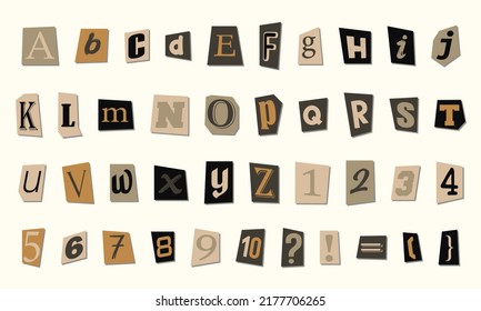 Collection of vintage style Paper Letters. Alphabet letters. Vector illustration