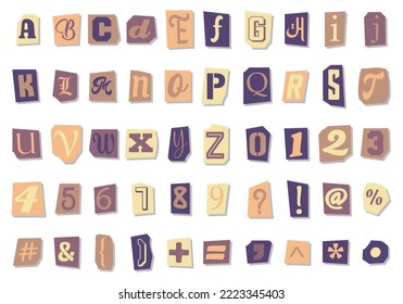 Collection of vintage style Paper Letters. Alphabet letters. Vector illustration