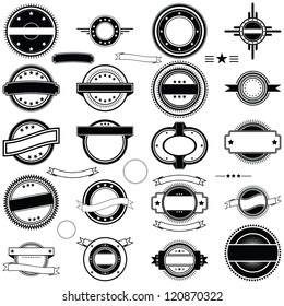 A collection of vintage style round labels, decals, or rubber stamp type graphics in vector format.
