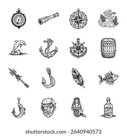 Collection of Vintage Style Sailor Tattoo Icons 

