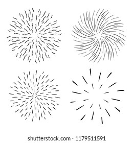 Collection of Vintage Sunburst Explosion Handdrawn Design Elements Fireworks Black Rays