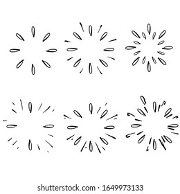 Collection of Vintage Sunburst Explosion with Handdrawn style Elements Fireworks Black Rays doodle