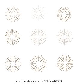 Collection of Vintage Sunburst Explosions. Handdrawn Design Graphic Element Fireworks Black Rays Vector