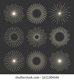 Collection of vintage sunburst shapes. Vintage design elements.