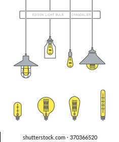 Collection of vintage symbols light bulbs and lamps.Edison light bulbs.Template for design. Business Signs, Logos, Elements, Labels, Sticker and Other Design Elements Vector illustration. Isolated  - Shutterstock ID 370366520