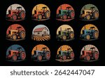 Collection of vintage tractors and a barn in various colors