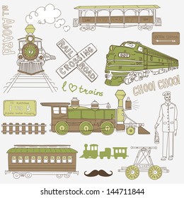 Collection of vintage trains and railroad doodles