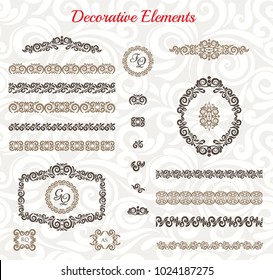 Collection of vintage Vector Calligraphic Decorative Elements: Frames, borders, vignettes, decorative elements