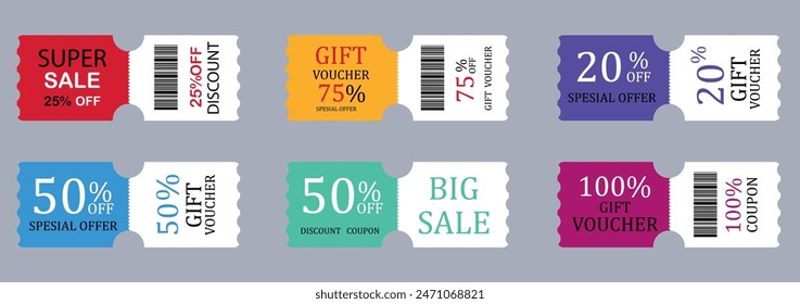 Collection of vintage vector coupons, gift vouchers and special offers. Gift certificate and coupon element template for graphic design.