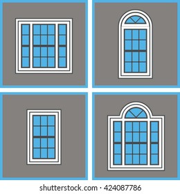 collection of vintage windows isolated on gray background