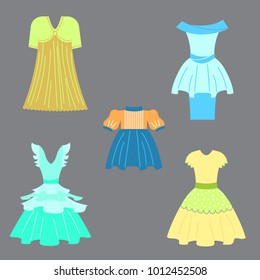 Collection of vintage women's and children's dresses made in   vector. 
