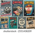 A collection of vintage-style posters promoting a retro movie festival. These posters highlight various film nights genres and event details for movie lovers to enjoy.