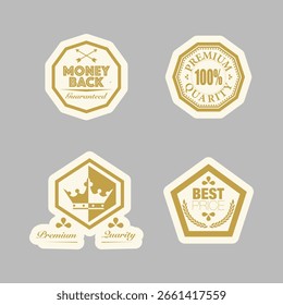 Una colección de insignias de Vector de estilo vintage con texto como Garantizado, Auténtica y otros, ideal para su uso en productos comerciales.