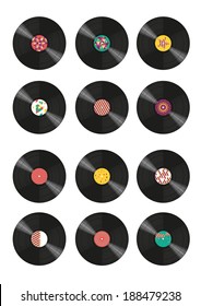 Collection of vinyl records. Vinyl records with different abstract patterns. 