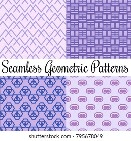 Collection of violet seamless ornamental patterns for st. Valentines' Day, wedding, celebration. Line art texture for wallpaper, card, invitation, banner, fabric print.