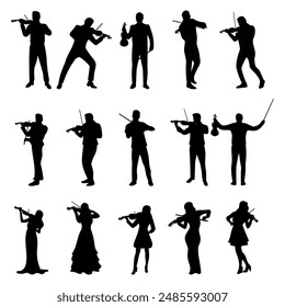 Collection violinist silhouette vector illustration