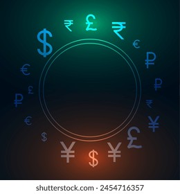 collection of virtual foreign currency symbol background with empty frame vector