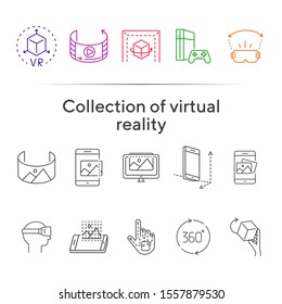 Collection of virtual reality icons. Cube in hand, robotic hand, 3D modeling. Virtual reality concept. Vector illustration can be used for topics like VR, modern technologies, inventions