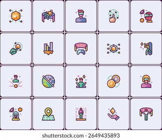 Collection of Virtual Reality and Metaverse Concepts Line Art Icon Set