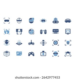 Collection of virtual reality technology icons isolated on white background