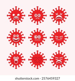 Collection of virus emoji, Virus cartoon angry, Cute Virus Vector Art design