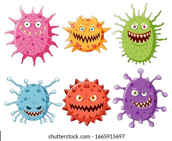 Collection Of Viruses Cartoon Bacteria Emoticon Character Illustrations
