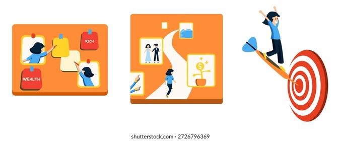 Una colección de ilustraciones del tablero de visión para el Sitio web, la aplicación y otros propósitos