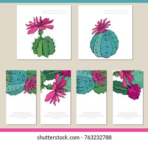 Sammlung von Visitenkarten, quadratischen Grußkarten und Bannern mit Heimpflanzen. Innen gewachsene, typische Blumen