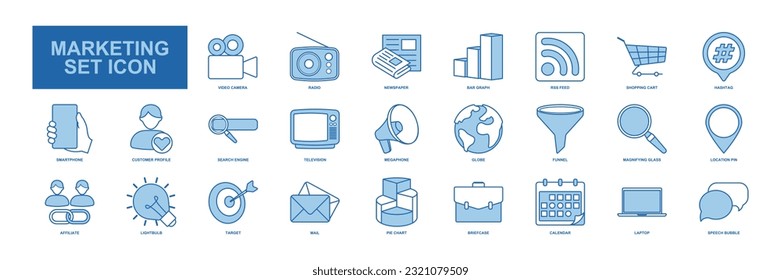 A collection of visually appealing and versatile vector icons representing various aspects of marketing