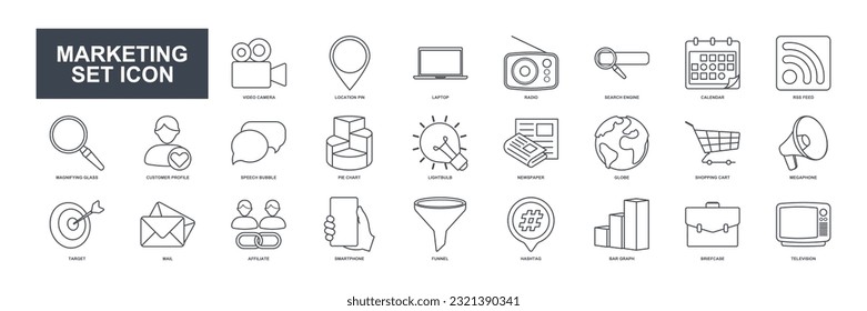 A collection of visually appealing and versatile vector icons representing various aspects of marketing