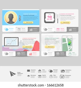 Collection of vitange business cards with flat Ui elements and icons for website templates