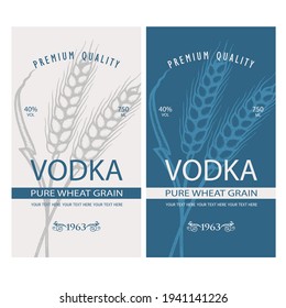 collection of vodka labels with ears of wheat in retro style