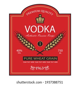 collection of vodka labels with royal crown and ears of wheat in retro style