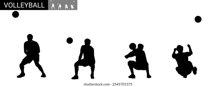 Collection of volleyball athletes. Vector silhouette. Different poses.