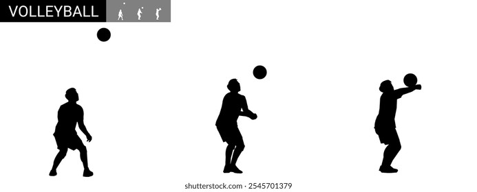 Collection of volleyball athletes. Vector silhouette. Different poses.