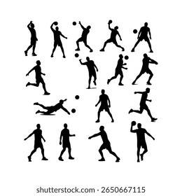 Collection of Volleyball Player Man silhouette icon vector flat illustration on white background.