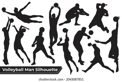 Collection of Volleyball Player man silhouettes in different poses