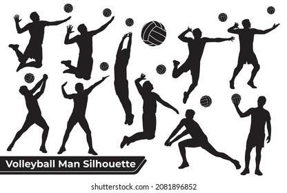 Collection of Volleyball Player Man silhouettes in different poses