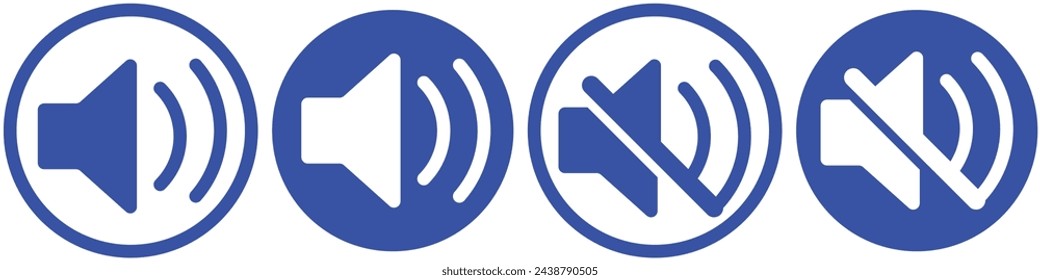 collection of volume icons. An icon that increases and reduces the sound. Icon showing the mute. A set of sound icons with different signal levels in a flat style. Vector.