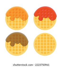 A collection of waffle spin illustrations. Plain, with chocolate and strawberry. Traditional breakfast food vector illustration set.